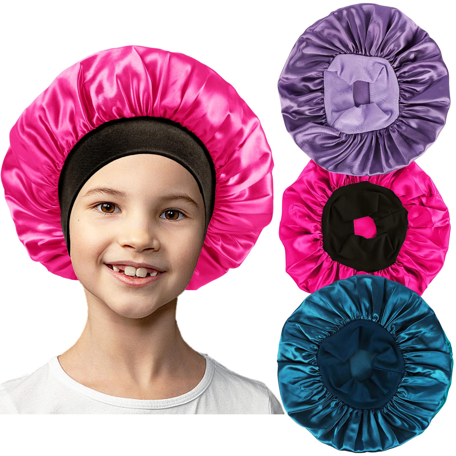 3 PCS Kids Bonnets for Girls,Satin Bonnet for Kid Toddlers Sleeping,Small Sleep Cap for Boys