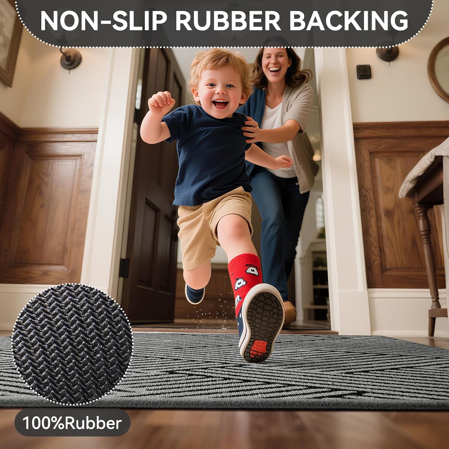 Door Mat Indoor Outside Entrance 17"x30", Low-Profile Non Slip Outdoor Inside Doormat Entryway Mat, Dirt Resistant Absorbent Front Porch Welcome Entry Mats, Washable Easy Clean, Grey
