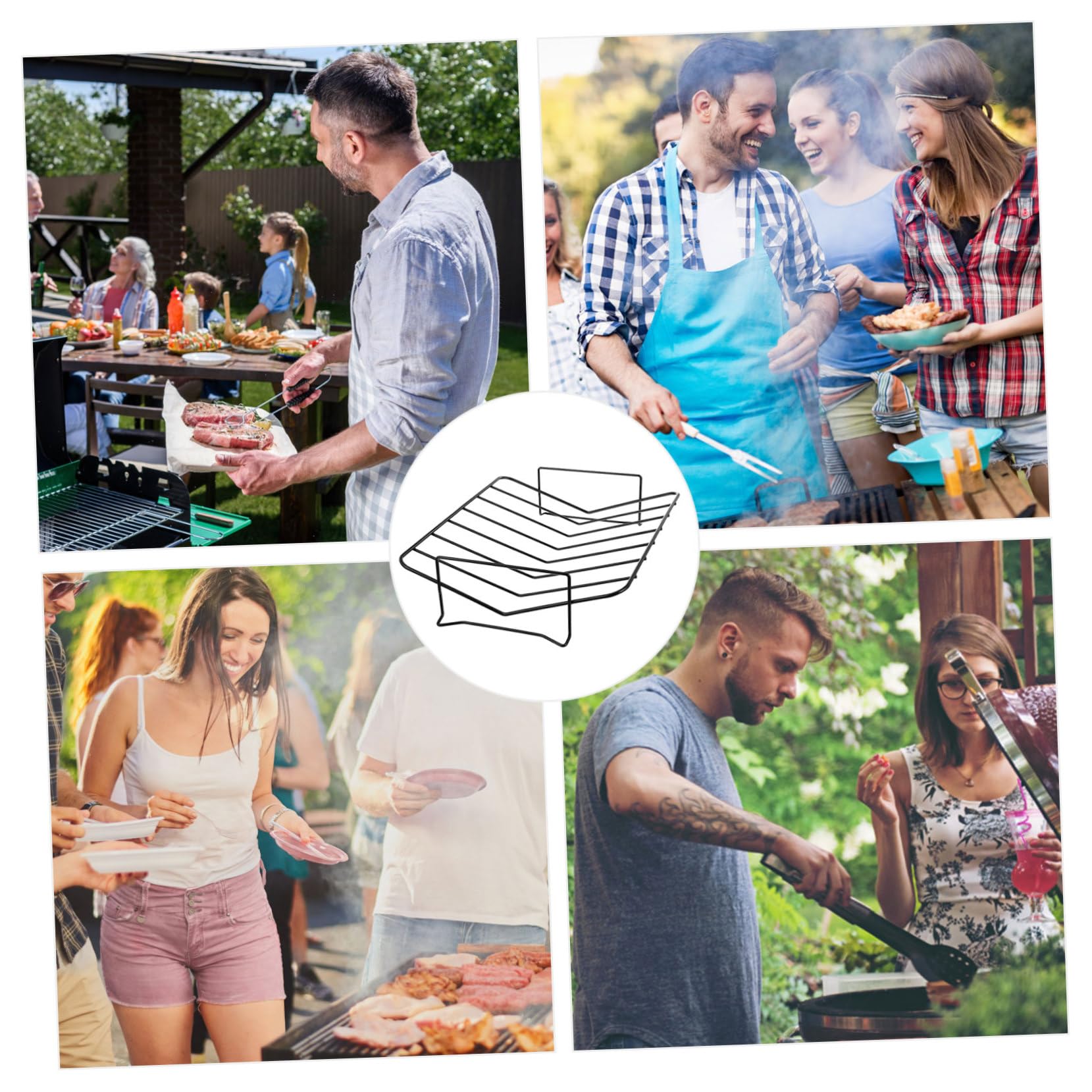 BESTonZON Supporto Grigliare Carne e Pollo Facilità Nero Leggero e Portatile per Barbecue in Acciaio al Carbonio per attività Barbecue All'aperto