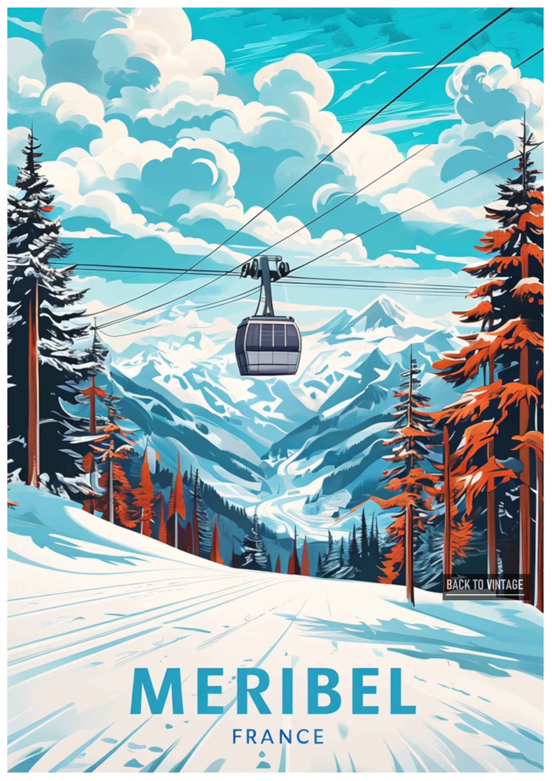 Back To Vintage Multicoloured Meribel - Vintage Ski Resort Poster A4 Size Retro Winter Sports Wall Art Alpine Mountains Snow Landscape Home Decor For Ski Lovers