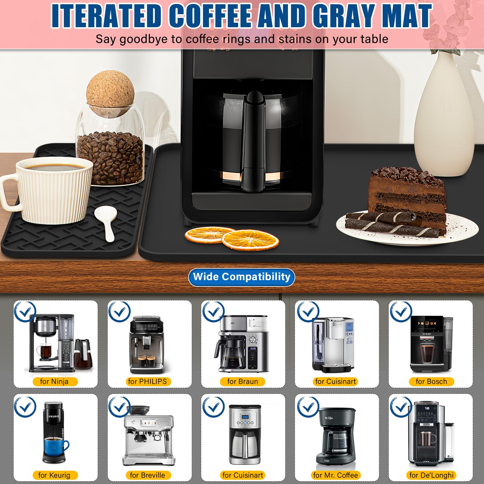 Silikon-Kaffeematte 61 X 40,6 Cm Mit Erhöhtem Rand – Rutschfest, Spritzwassergeschützt, Für Kaffeemaschine & Espressomaschine, Leicht Zu Reinigen