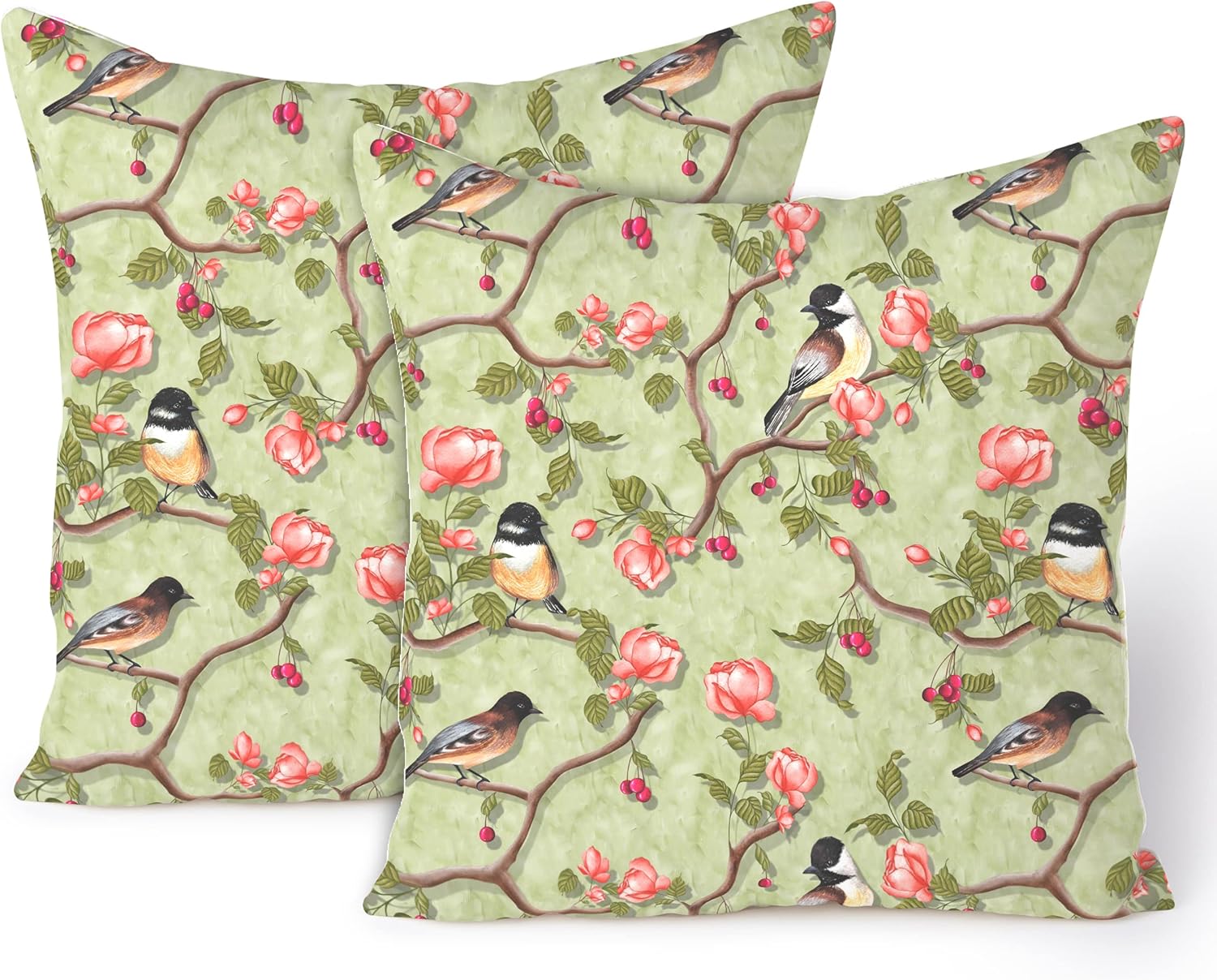 Encasa Homes Floral Cushion Cover 18"x18" (45x45 cm) Sage Green Birds Floral