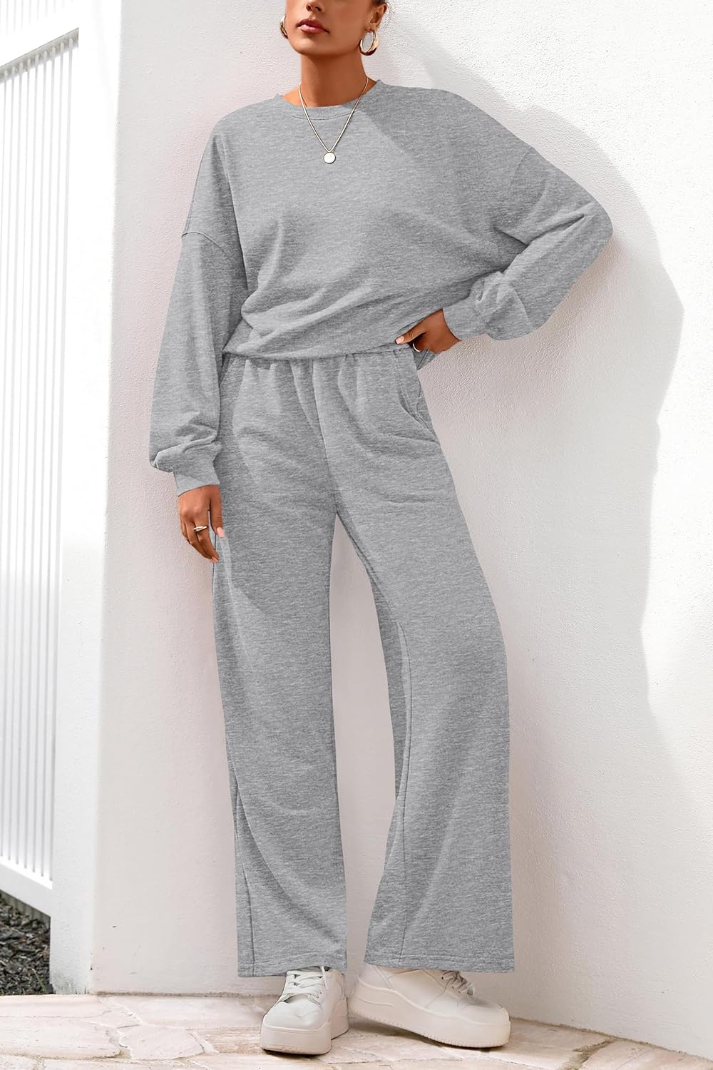PRETTYGARDEN Women 2 Piece Outfits 2026 Spring Sweatsuits Crewneck Sweatshirt Wide Leg Sweatpants Lounge Sets Tracksuit - Image 6