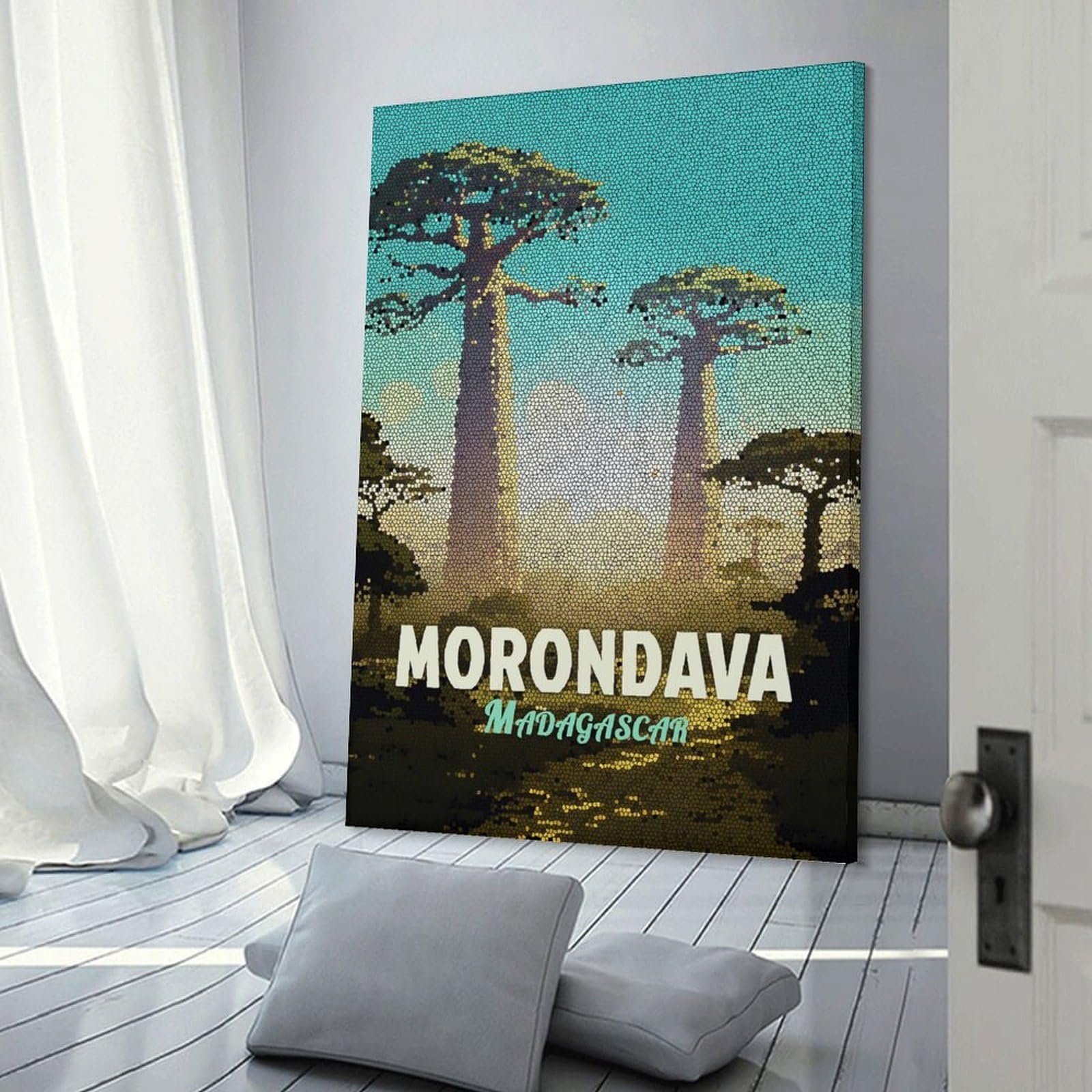 Junmoney Morondava Madagascar Mosaic Metal Wall Art Print, 24x36inch(60x90cm), for Study, Office Or Focused Interiors, Home Office Artwork with Decorative Appeal
