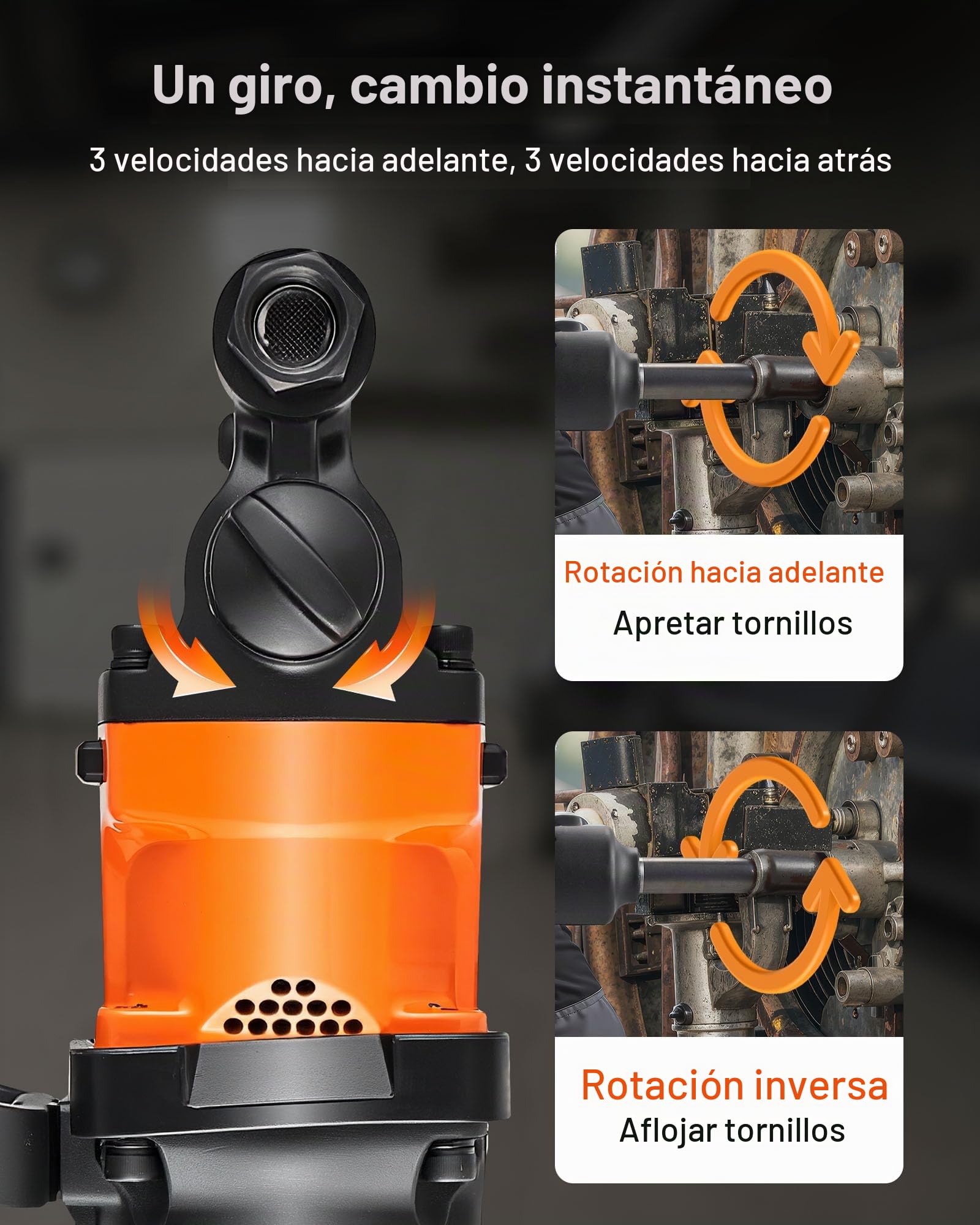 VEVOR Llave de Impacto Neumática de 25,4 mm, Par Máximo Inverso 2400 Nm, 6 Velocidades, 6000 RPM, Yunque 152,4 mm, para Reparación y Mantenimiento de Camiones, Autobuses y Maquinaria Agrícola