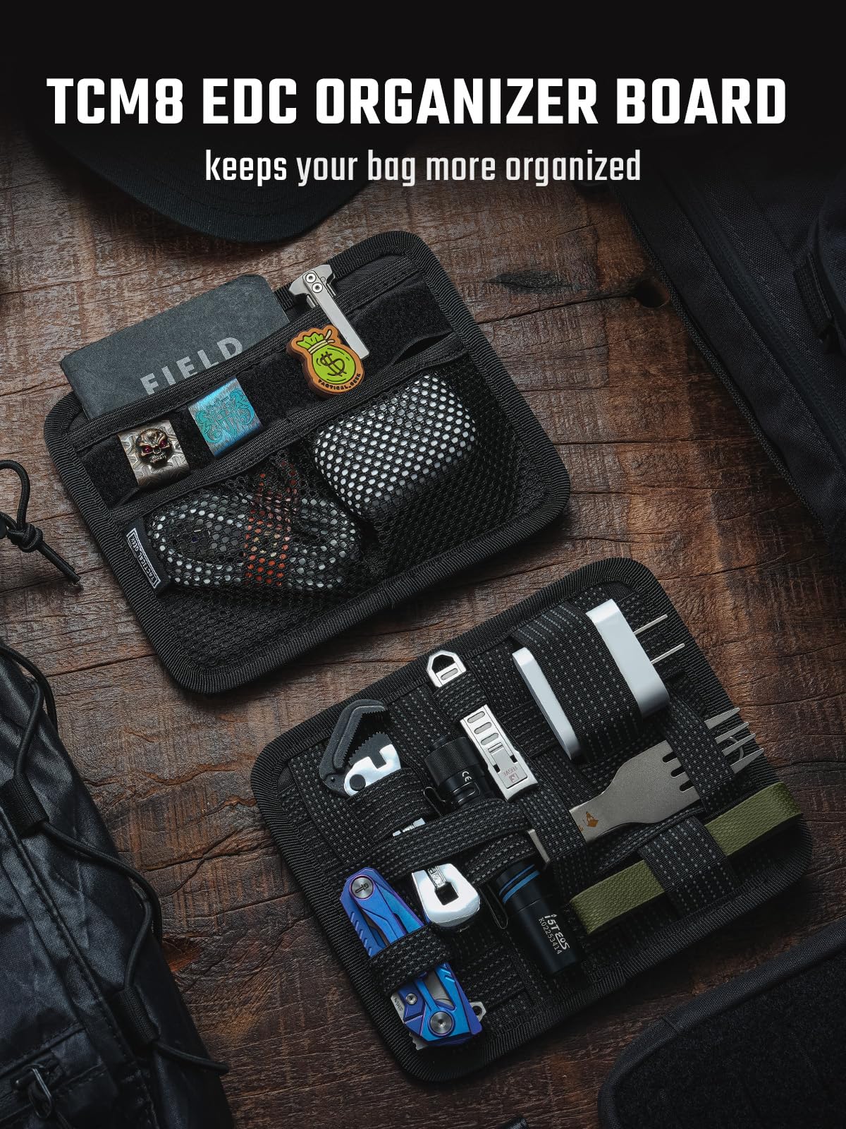 TACTICAL_GEEK TCM8 - Tablero organizador EDC, tablero tejido elástico antideslizante, panel de inserción de bolsa de utilidad para equipo pequeño, accesorios de mochila con bolsillo abierto y bolsillo