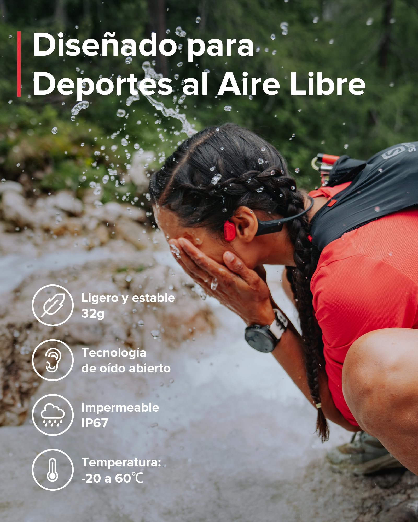 Suunto Wing Open-Ear Auriculares Conducción Ósea, Auriculares Deportivos Inalámbricos Bluetooth, Control Movimiento Cabeza, Micrófono HD Incorporado, Resistente al Desgaste IP67, Luces Seguridad