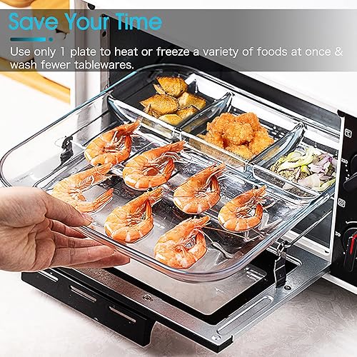 Miniatura 10 de NUTRIUPS Placa dividida de vidrio redonda con compartimento de vidrio con divisores para almuerzo, plato seccional de vidrio, 10 pulgadas