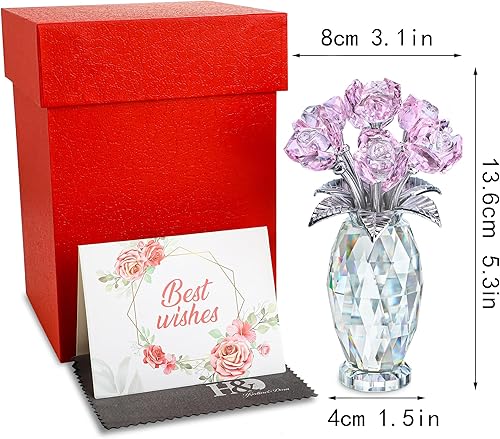 Vista 14 de H&D HYALINE & DORA Figura de flores moradas de cristal, regalos de rosas para mamá, esposa, abuela, adorno coleccionable de flores de cristal, Día
