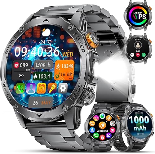 Smartwatch Men's Military 1000 mAh Battery/1.75 Inch HD Large Display,...