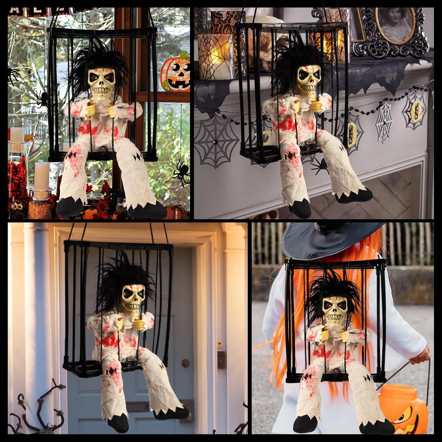 Animated Halloween Decorations, Skull Ghost Hanging Decoration Prop, Scary Skull Prisoner Halloween Decorations Props with Motion Sensor & Sound, Light Up Eyes, for Home Indoor Outdoor Decoration