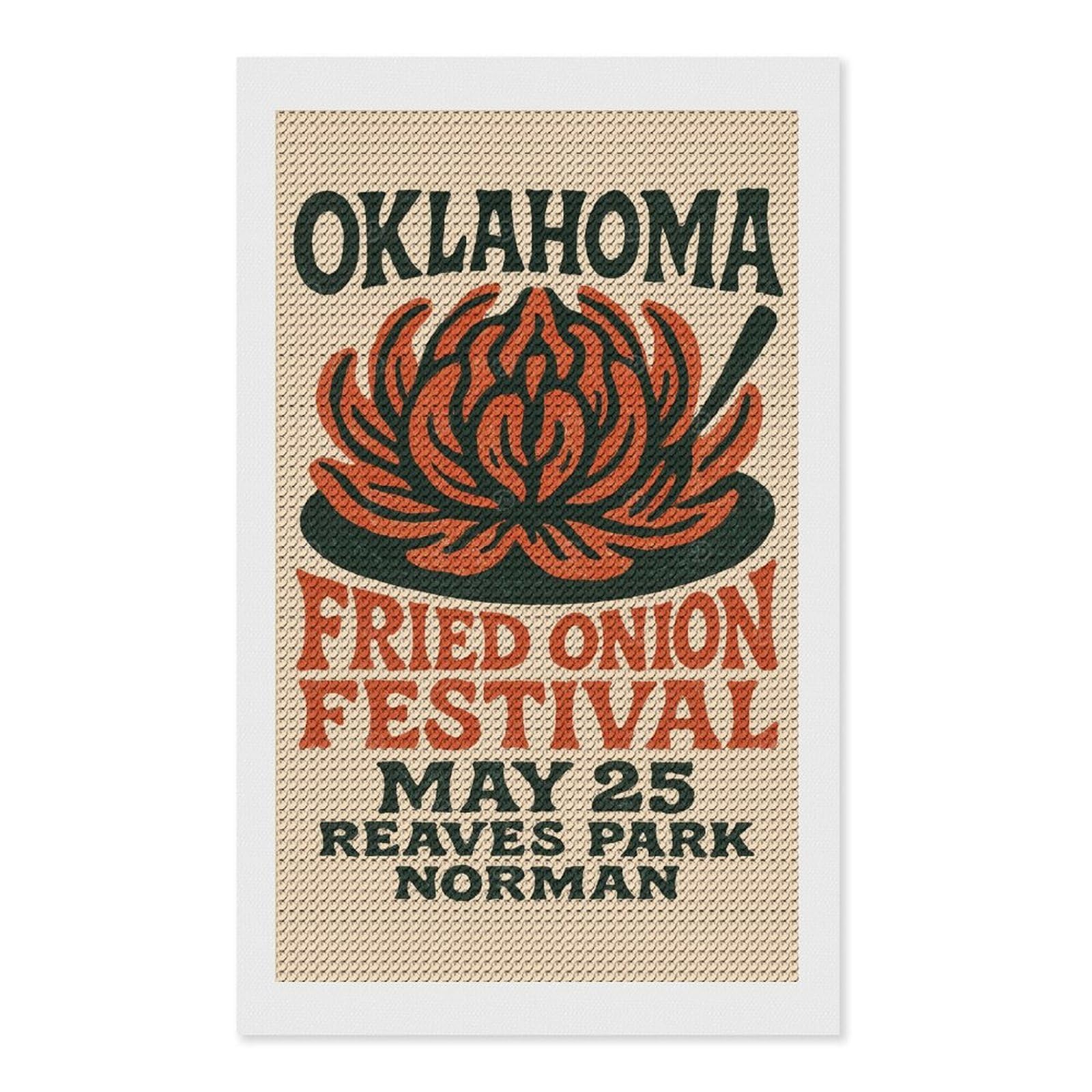 Junmoney Oklahoma Fried Onion Festival Diamond Art Kit 12"x20", Bedroom Decor, Adhesive Canvas, Full Kit Included, Thoughtful Present, Birthday Gift