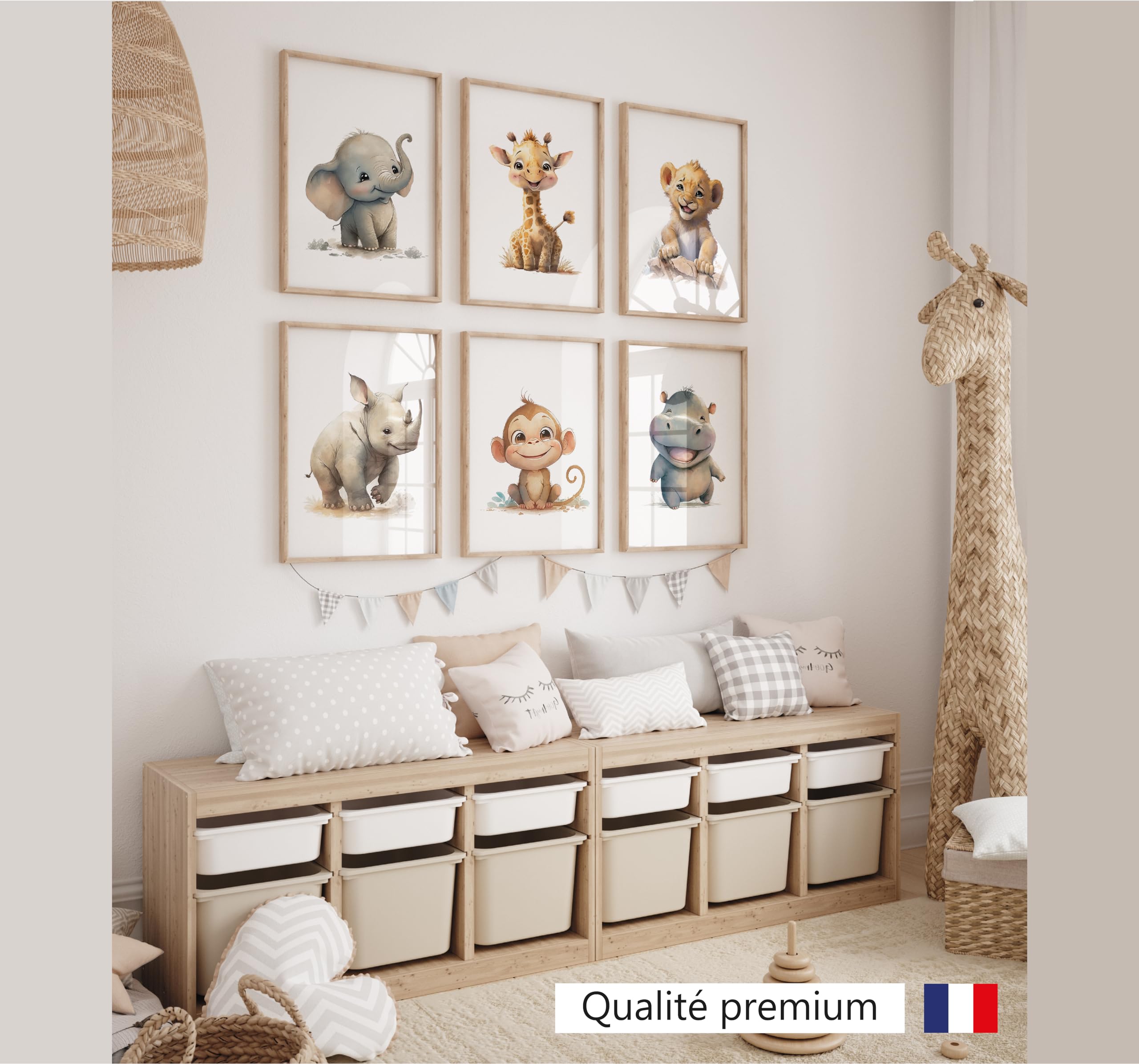 Lavema Affiche décorative chambre d'enfant animaux de safari en afrique Poster Images Murales A4 Sans cadre photo Décoration chambre de bébé