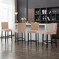 Vista 11 de Taburetes de bar de piel sintética de 26 pulgadas, modernas sillas de bar tapizadas de altura de barra, taburetes de bar con patas de madera maciza