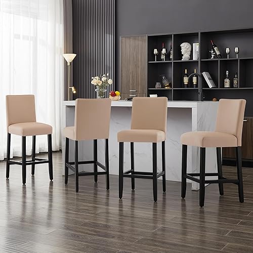 Miniatura 24 de Juego de 2 taburetes de bar de piel sintética de 26 pulgadas, modernas sillas de bar tapizadas de altura de barra, taburetes de bar con patas de