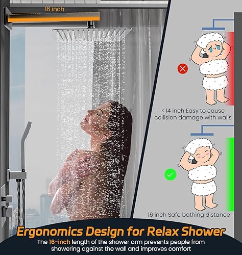 Miniatura 6 de SR SUN RISE Sistema de ducha, juego de grifo de ducha con cabezal de ducha de lluvia de 8 pulgadas y ducha de mano, sistema de ducha de lluvia de