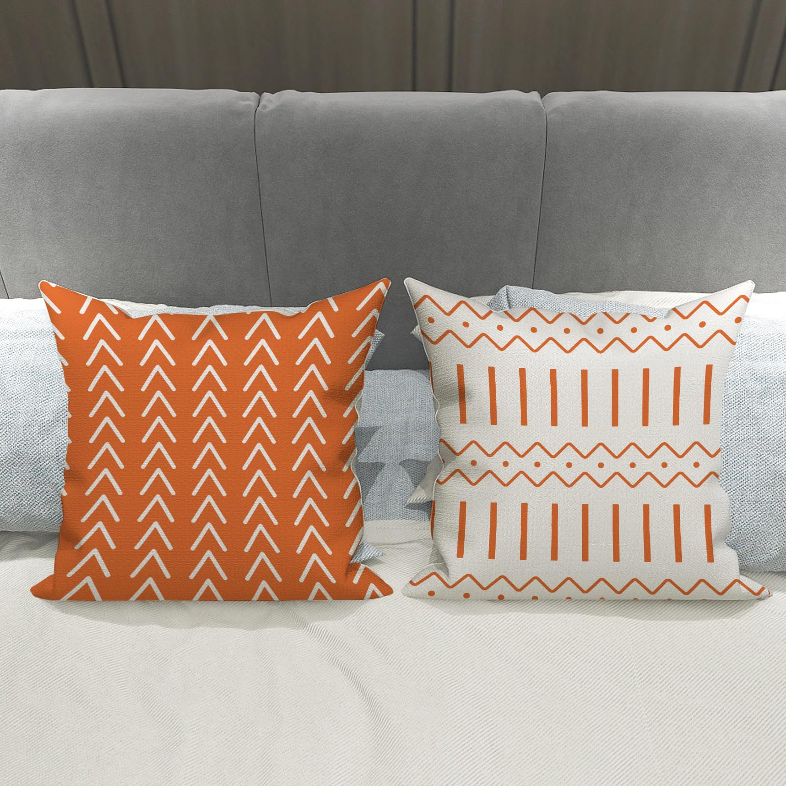YCOLL Kussensloop 40 x 40 cm, set van 4 sierkussens, linnen, kussenhoezen, geometrisch patroon, kussenhoezen voor bank, slaapkamer, bank, outdoor, kussen, 40 x 40 cm, blauw