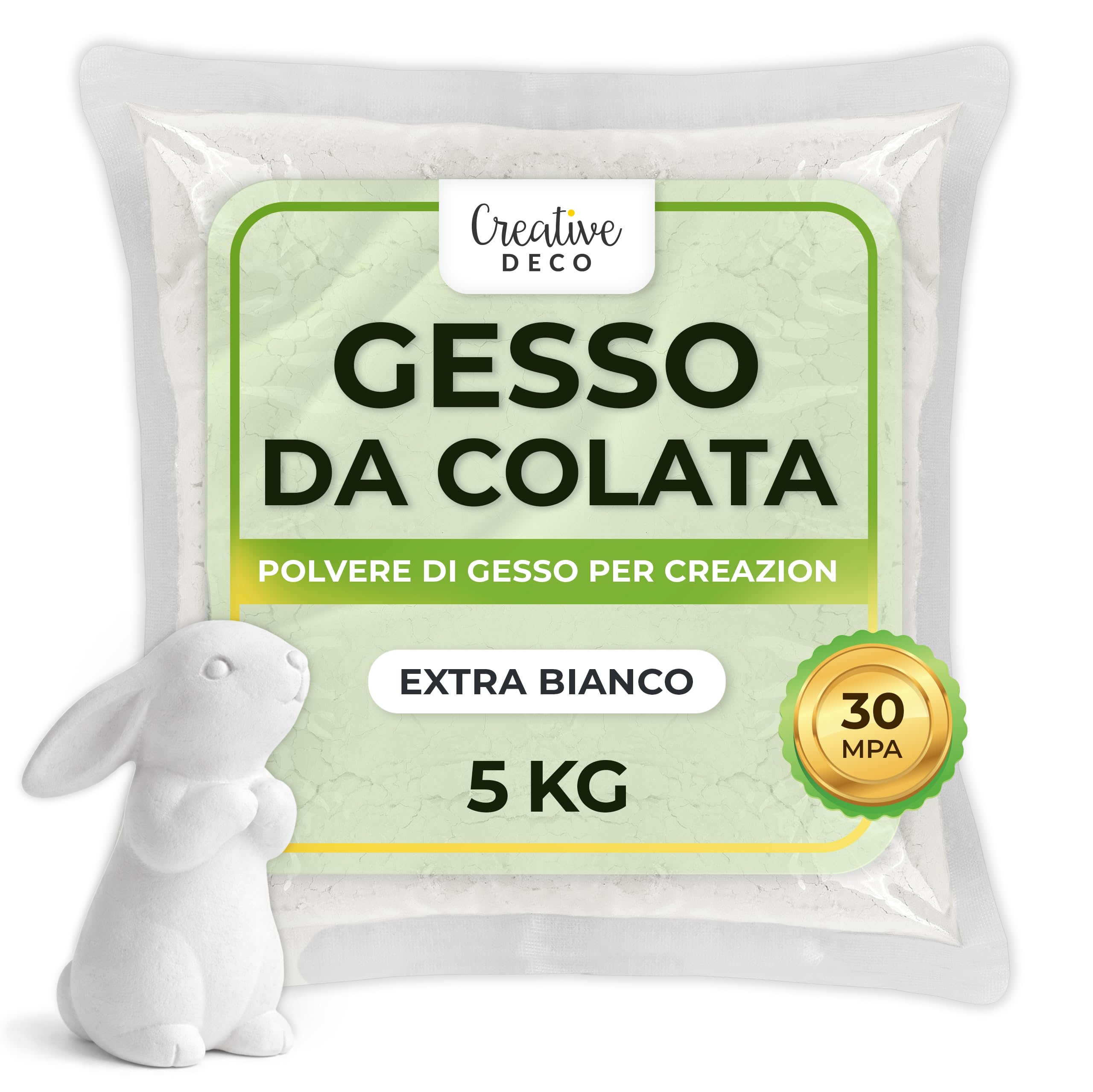Creative Deco Gesso Extra Bianco 30 MPa 5kg Polvere da Colata | per Stampi, Calchi e Sculture | Gesso Modellistico Indurente all’Aria | Ideale per Artigianato, Decorazioni e Fai da Te