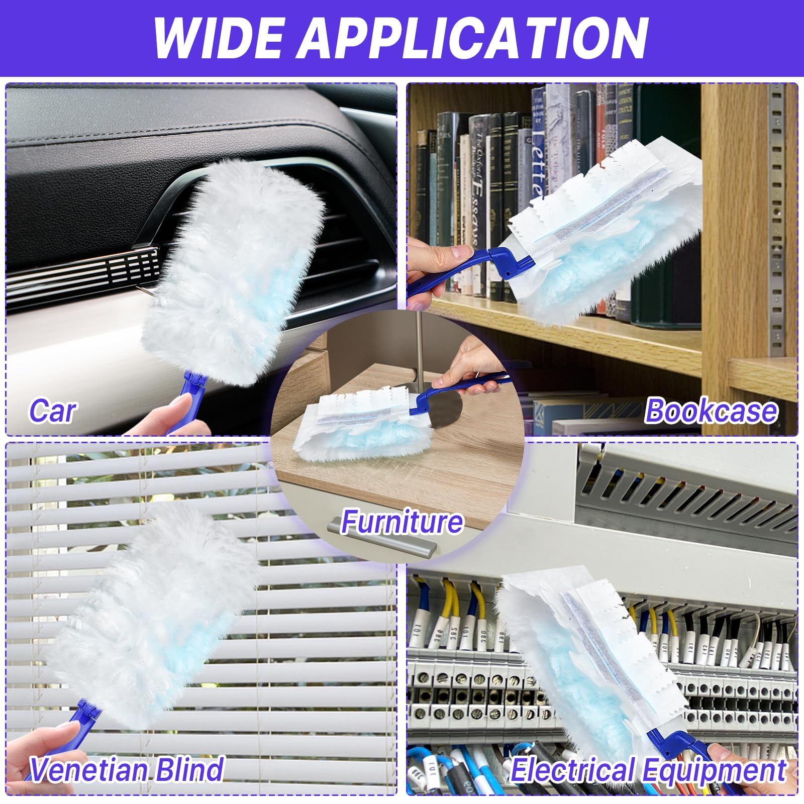 60 recambios de plumero electrostático esponjoso para limpieza, repuestos desechables a granel con 2 asas para persianas de oficina en casa, ventiladores de techo, muebles, polvo