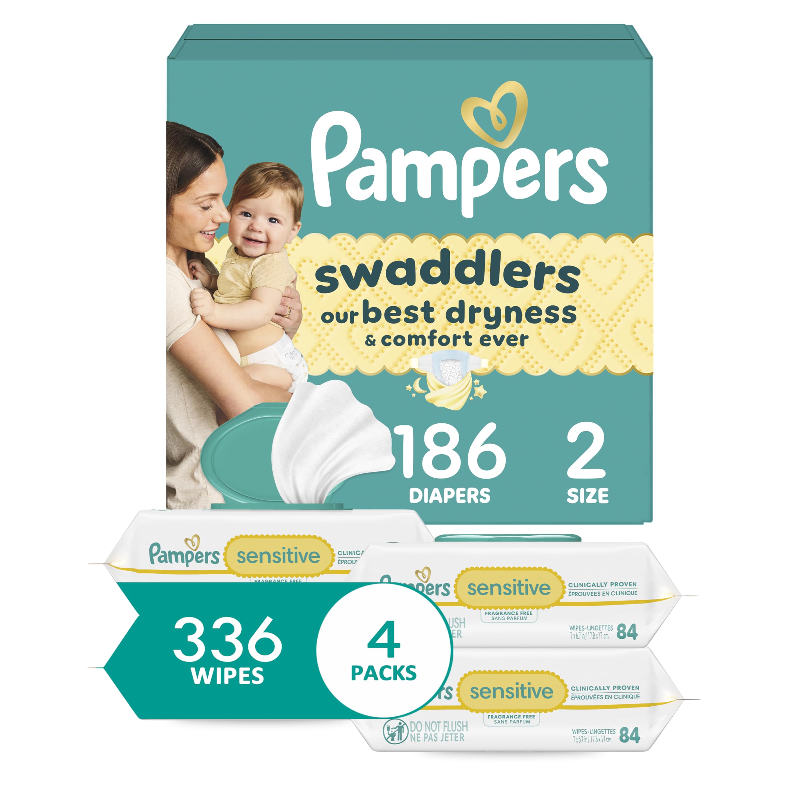 Pampers Swaddlers Size 2 + Baby Wipes