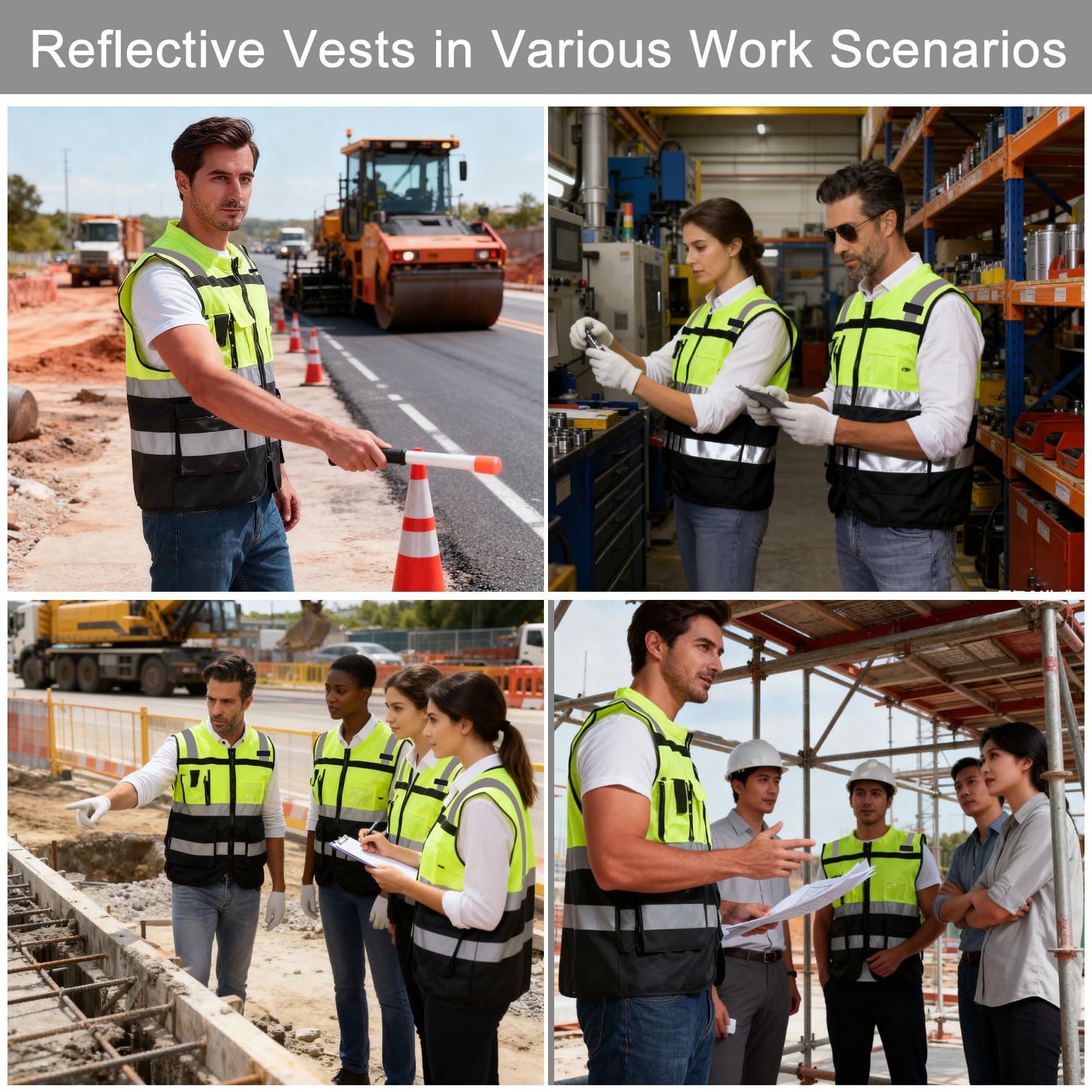 URAQT Chaleco Reflectante Homologado, Chaleco Reflectante de Seguridad, Chaleco Trabajo 7 Bolsillos con Cremallera, Chaleco de Seguridad de Alta Visibilidad para Limpiadores Trabajadores, Unisex, L
