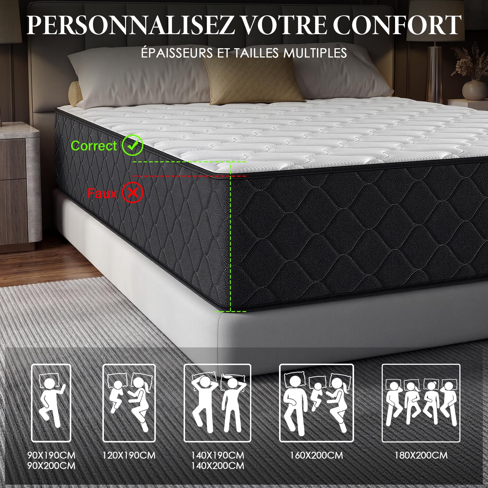 Stanew Matelas 90x190 | Épaisseur 22cm | Matelas en Mousse à Mémoire de Forme | Fermeté Moyenne & Soutien Parfait | Respirant | Anti-acariens | Matela 1 Personne | CertiPUR-US et Oeko-TEX
