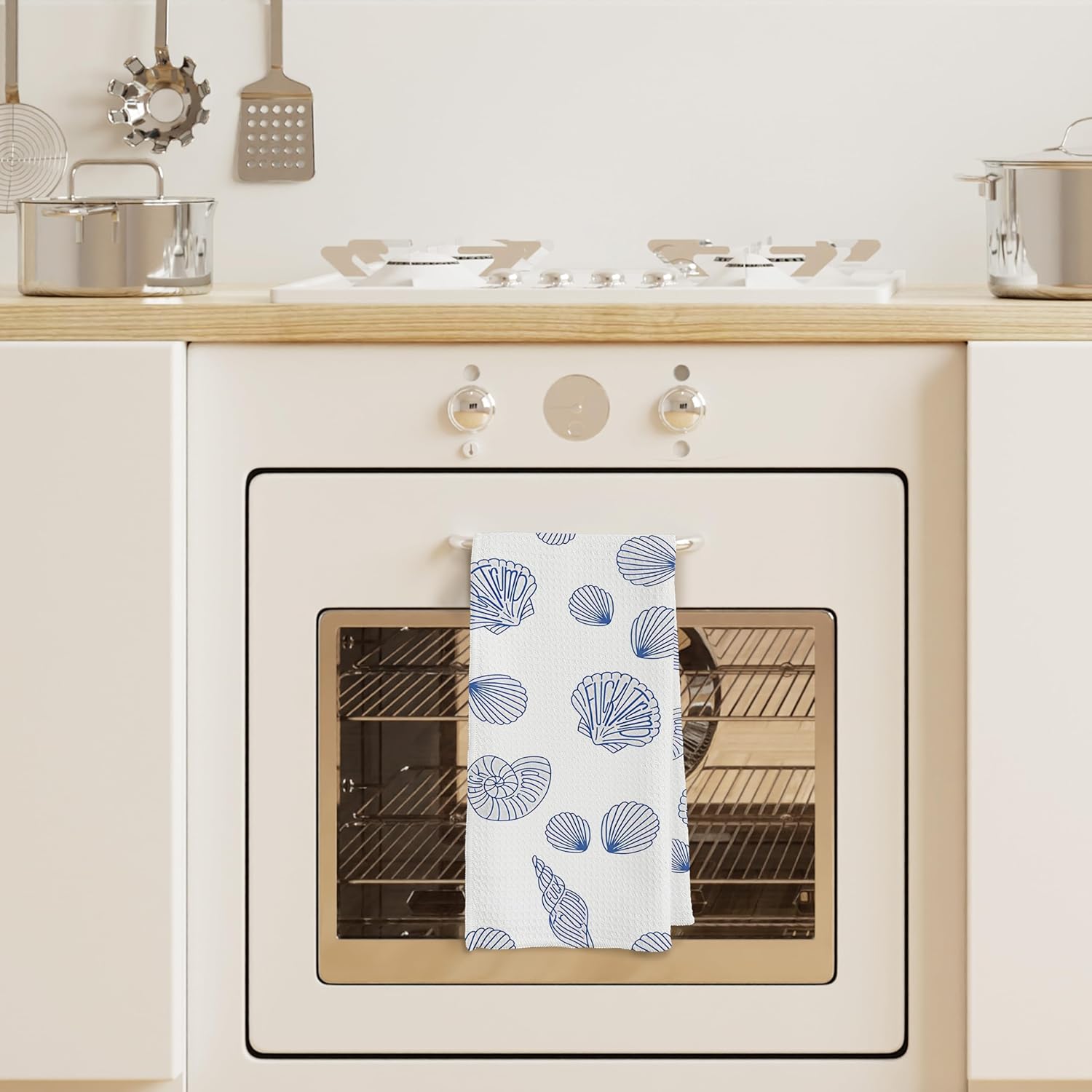 Blue Seashell Coastal Beach Kitchen Towels, Beach Lover Gifts Dish Tea Towels, Funny Ocean Conch Nautical Decorative Hand Towel for Kitchen Bathroom, 16x24 Inch - Image 5