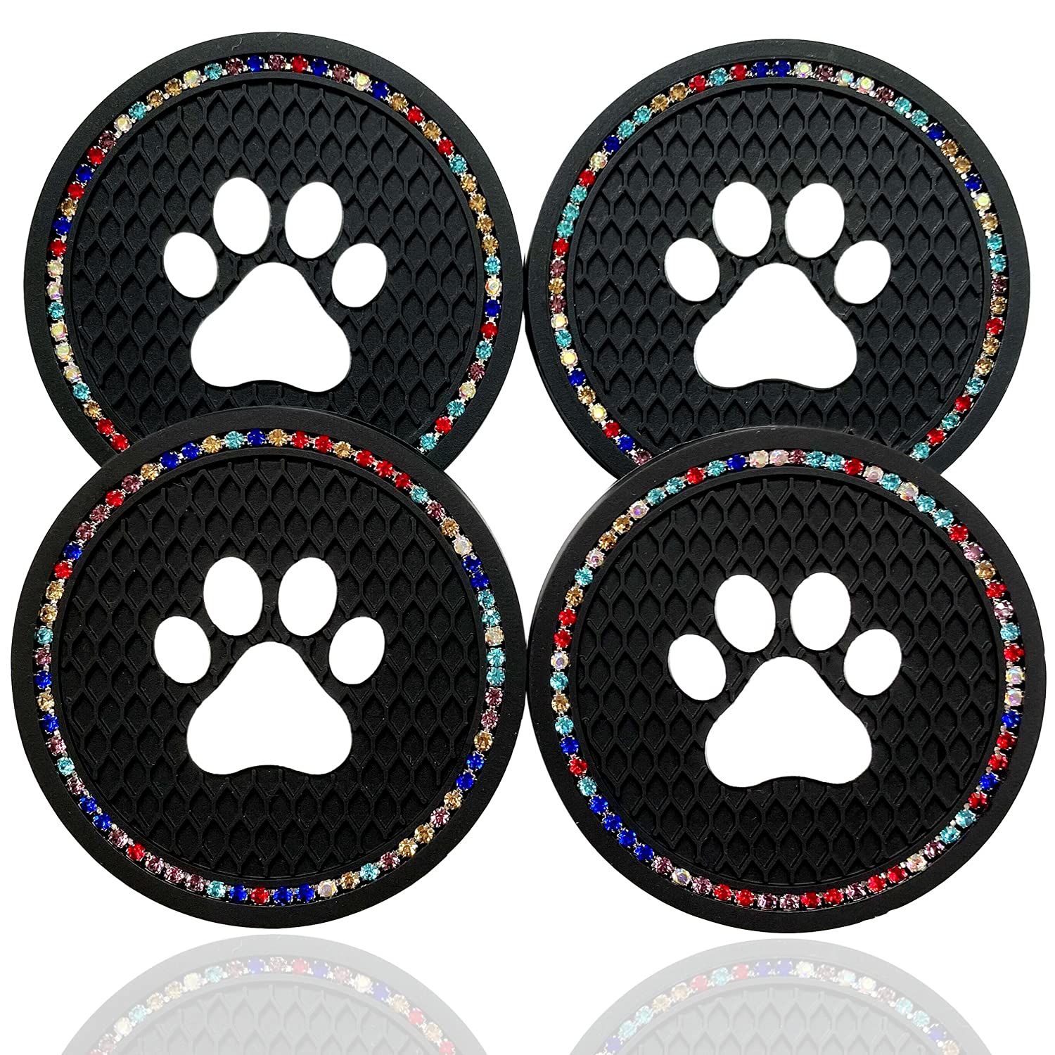 BIKHYY 4 Pieces Bling Car Cup Holders 7 CM Silicone Rhinestone Bling Auto Cup Coaster Anti Slip Bling Crystal Rhinestone Auto Car Accessories (Colorful Crystal)