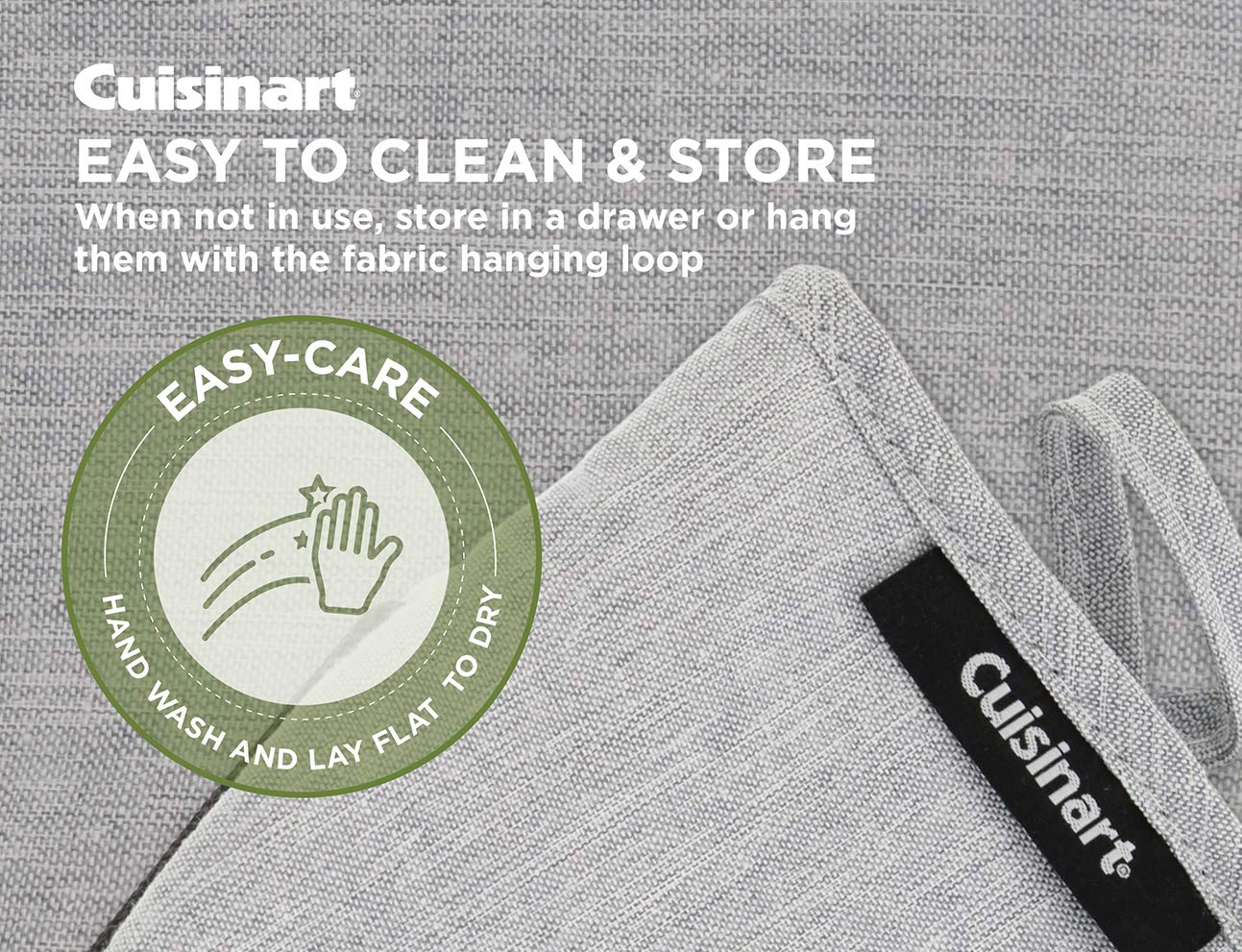 Cuisinart Chambray Mini-Ofenhandschuhe aus Neopren, 2 Stück, hitzebeständig bis 200 °C, rutschfeste Mini-Fäustlinge mit isolierten Taschen und Aufhängeschlaufe, hellgrau