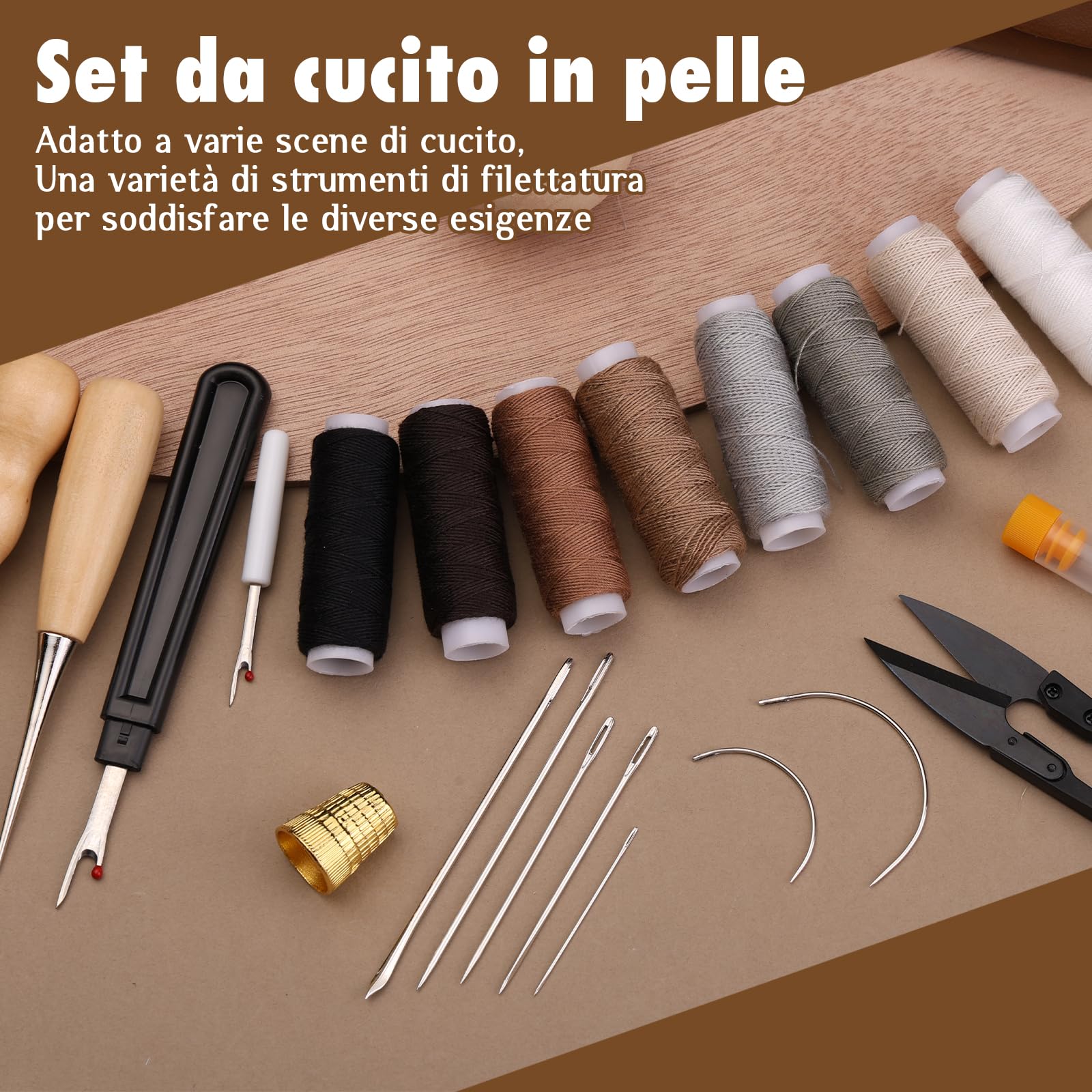 Kit Cucito Pelle Con Filo Cerato - 273 Iarde Per Riparazioni