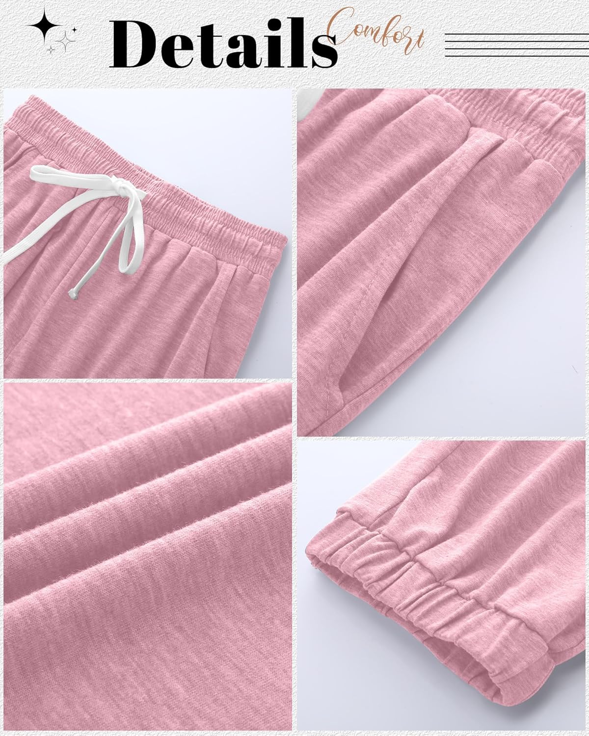 Ficerd 3 Pack Women's Plus Size Capri Sweatpants Cotton Drawstring Joggers Cropped Athletic Lounge Pants with Pockets(Black, Pink, Dark Heather Gray,3XL) - Image 5