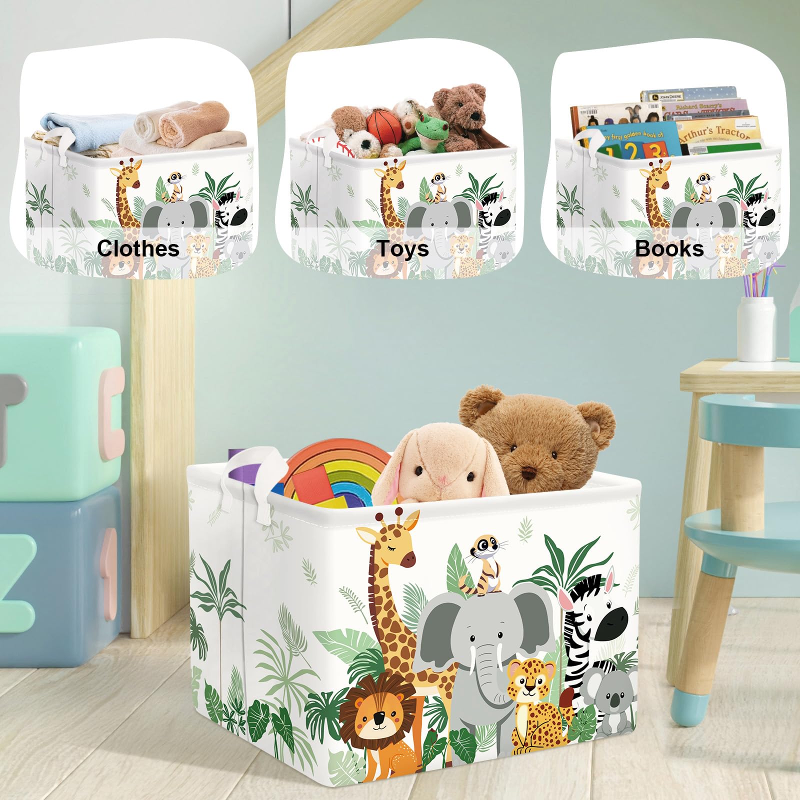 Grand Paniers à Linge Animaux Tropicaux pour Garçon Fille Girafe Eléphant Repliable Panier Rangement Jouets Vêtements pour Salle de Bain Chambre à Coucher, Lion, 36L