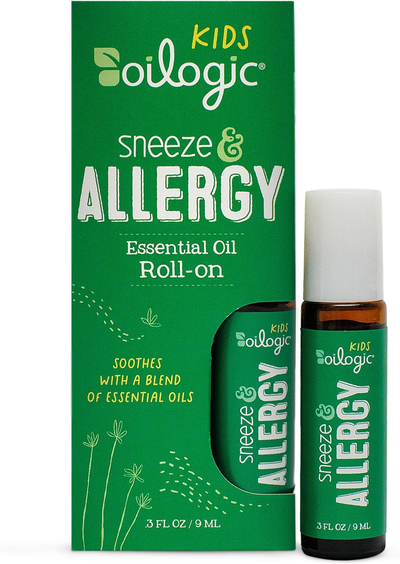 Oilogic Roll-On Essential Oils for Kids - Gentle Essential Oil Blends Soothe & Support Sneeze & Allergy - Safe for Children, Pediatrician-Tested, Mess-Free Application for Kids & Toddlers, 0.3 Fl Oz