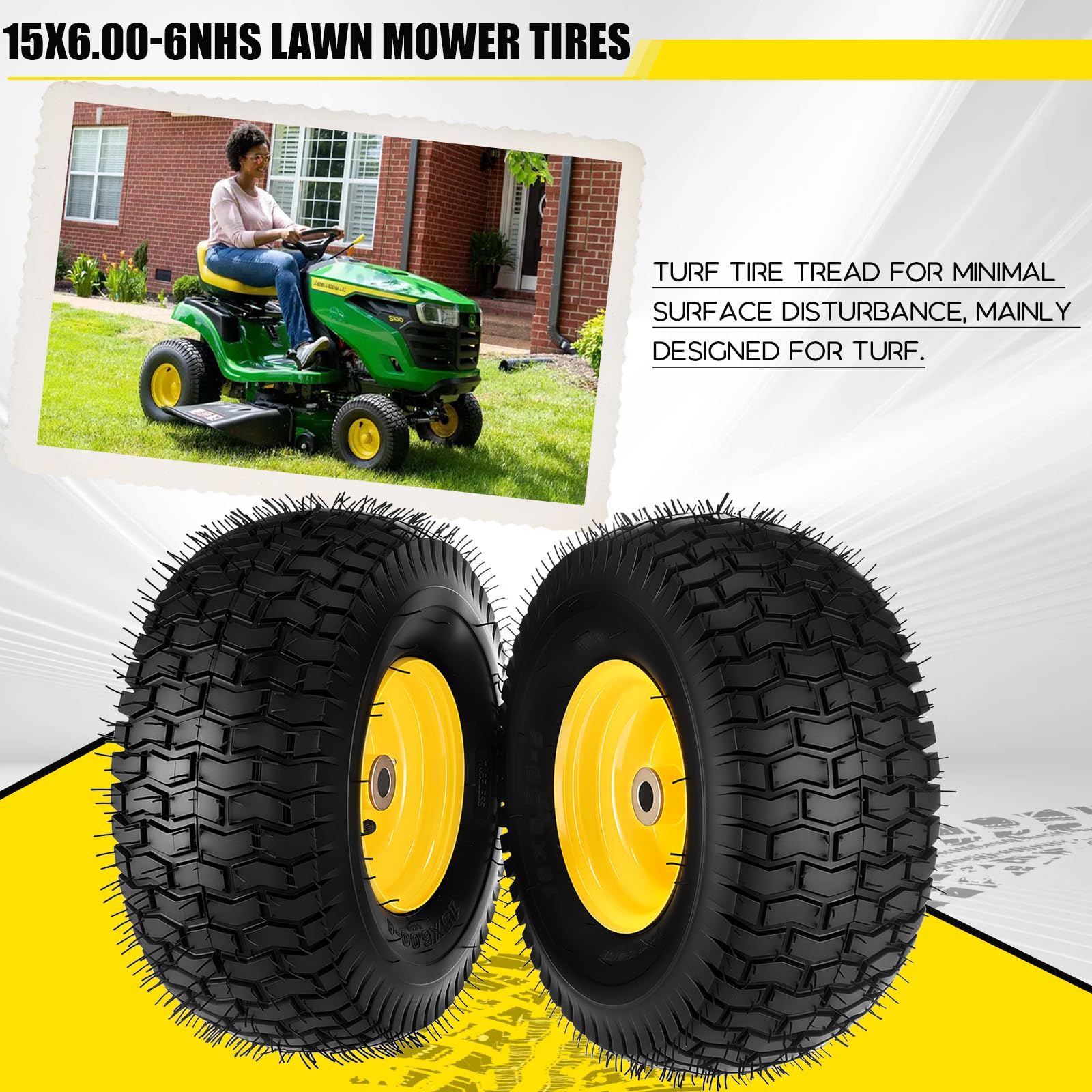 Neumáticos para cortacésped de 15 x 6.00-6NHS, neumáticos de 15 x 6.00-6 para cortacésped y rueda compatibles con John Deere Craftsman Husqvarna, neumáticos delanteros con rodamiento de 3/4 pulgadas
