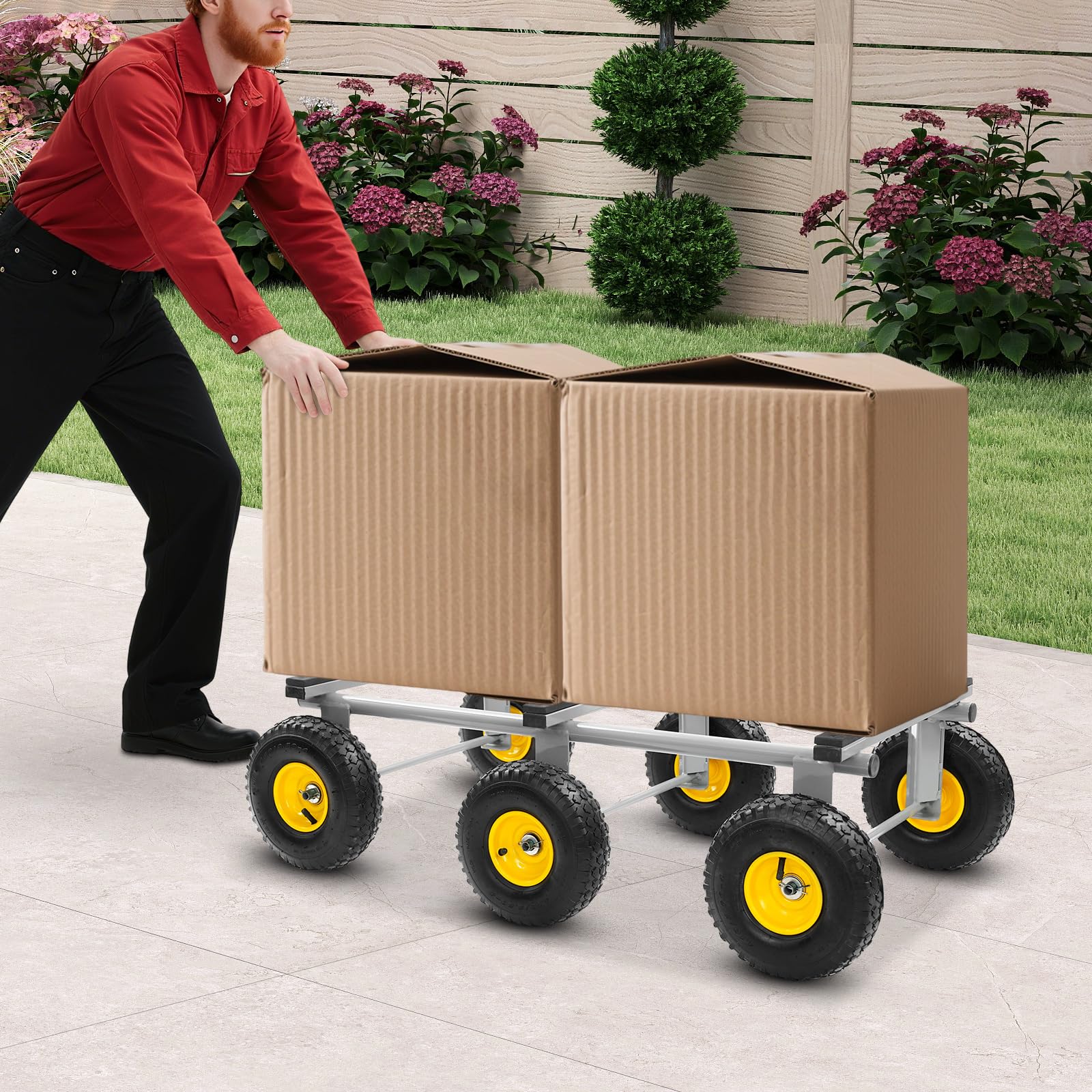 Carro de transporte de 6 ruedas, 1200 libras, carga pesada, carretilla de transporte, neumáticos de aire, carro multifunción, 101,6 x 55,7 cm