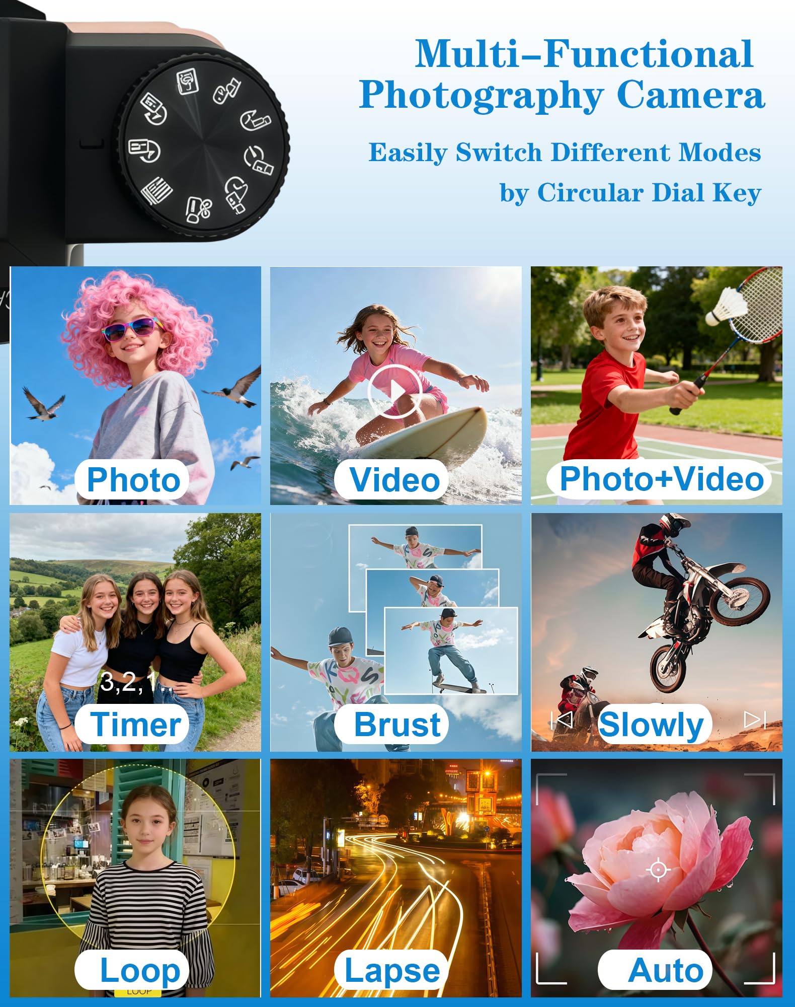 Cámara digital 4K, cámara de vlogging WiFi de 75 MP con pantalla abatible de 180°, enfoque automático, zoom de 18X, tarjeta de 32 GB, 2 baterías, cámaras digitales compactas de apuntar y disparar para