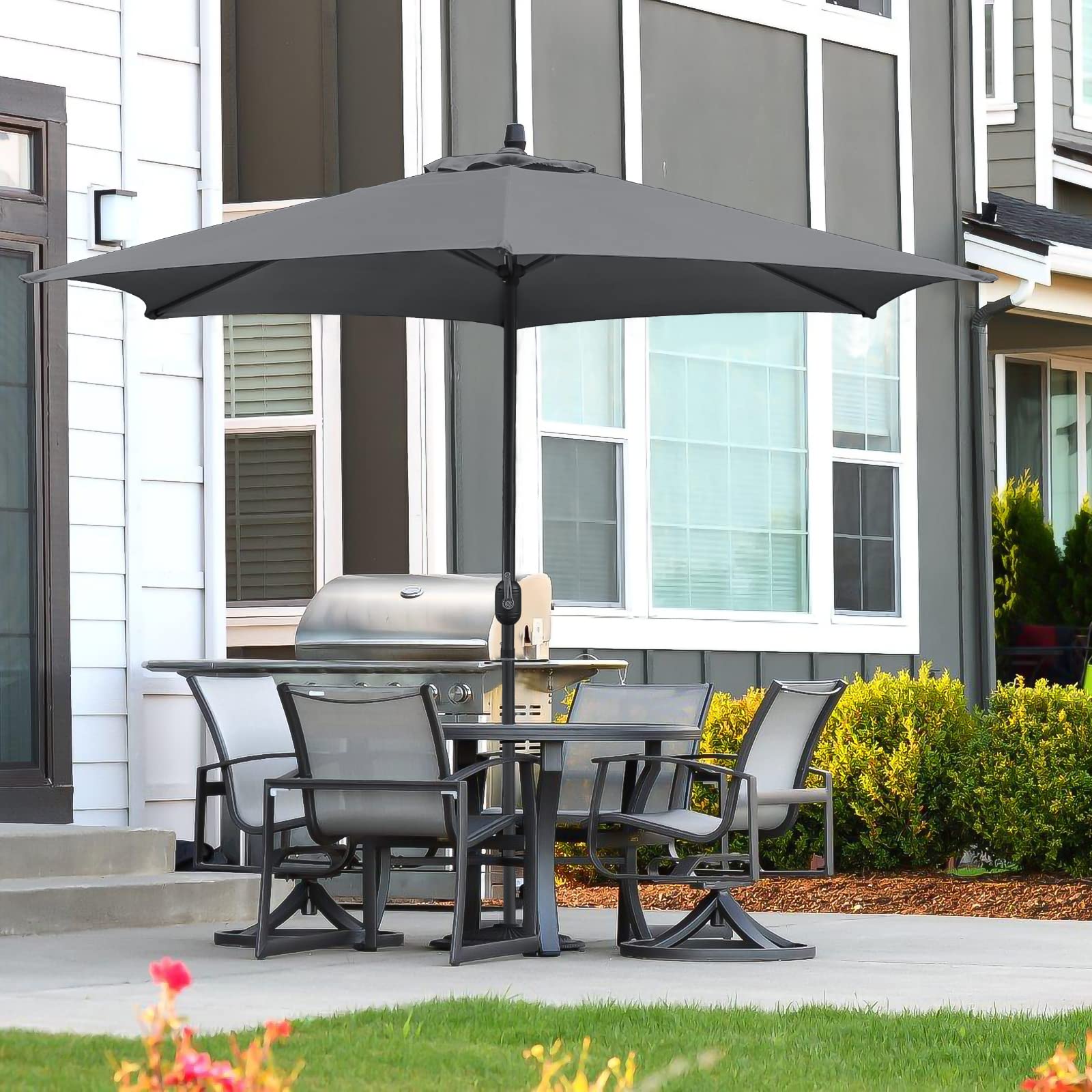 Sonnenschirm 270/350 cm, UV50+ Gartenschirm mit Handkurbel, 100% Polyester, 38 mm Mast, je nach Modell mit Solar-LED oder Neigefunktion, für Garten Terrasse Balkon, ohne Ständer