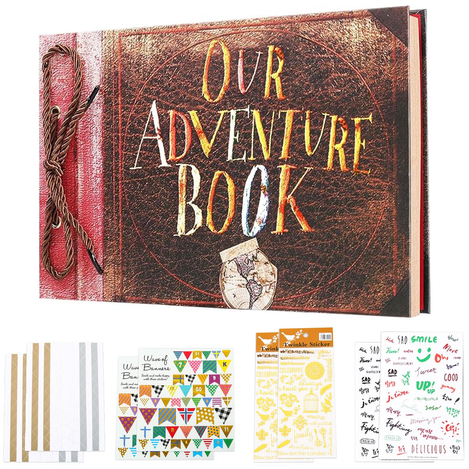 Our Adventure Book Scrapbook Photo Album, Embossed Words Hard Cover Travel Scrapbook, Memory Book For Your Scrapbooking Albums Art & Craft Projects Anniversary Wedding, Valentines' gifts, Christmases