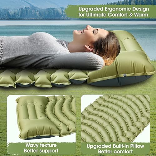Miniatura 3 de Colchoneta inflable ultraligera para dormir para acampar con almohada, bomba integrada, almohadilla para dormir, máxima comodidad y calidez, colchón