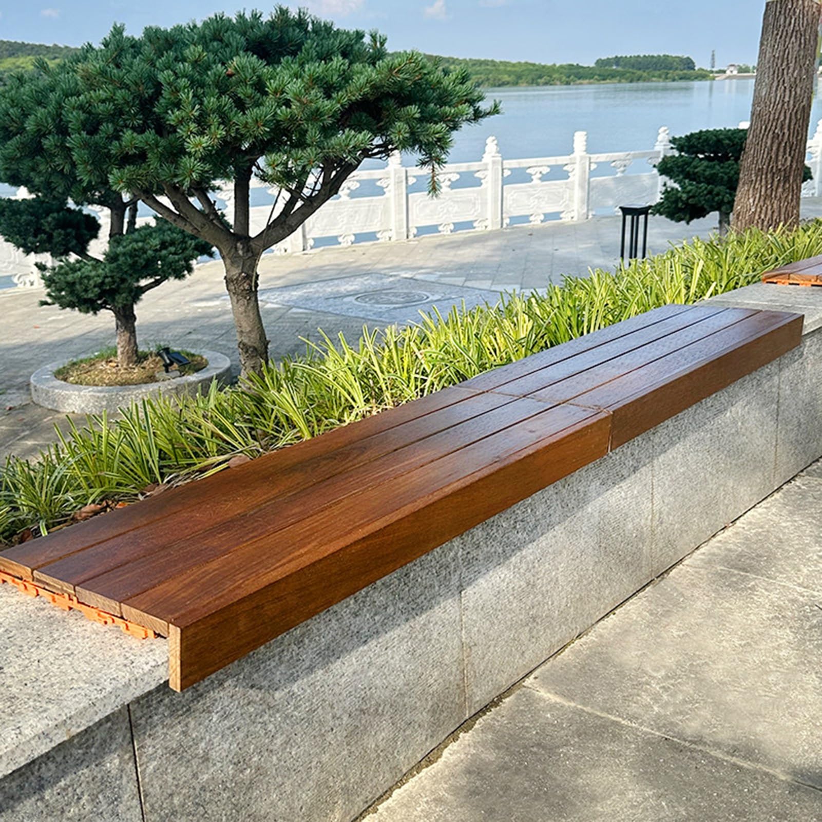 Tragbare Sitzkissen Outdoor Wasserfest aus Holz für Gartentreppe Klemmkissen mit Rutschfester Unterseite Sitzauflagen Sitzpolster Bank Bodenkissen für Terrasse Stadion(L 80 cm/31.5 in)