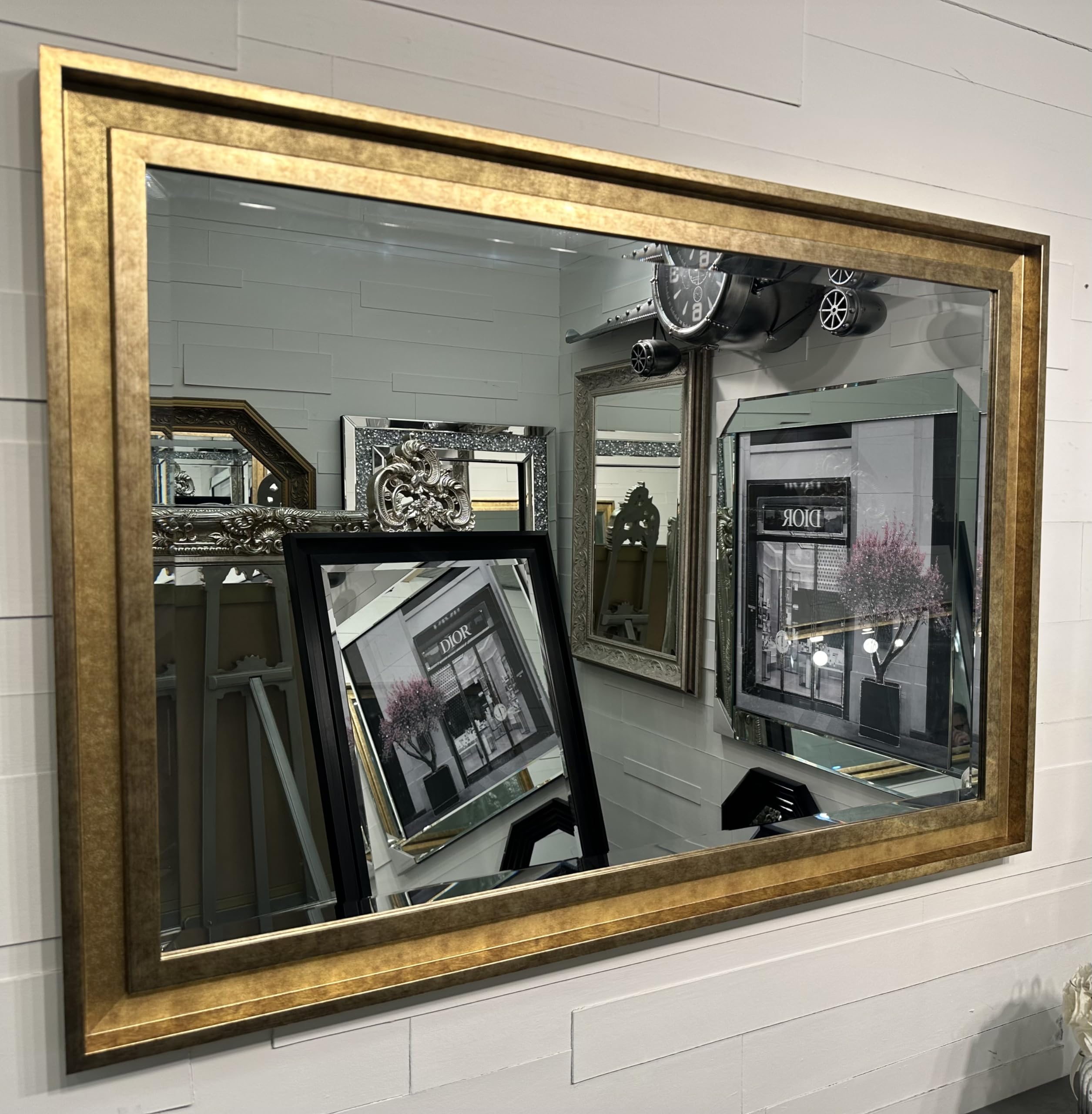 Fabulous Mirrors Large Antique Gold Hockney Wall Mirror Contemporary Design - Hockney - Choose your size (104cm x 74cm)