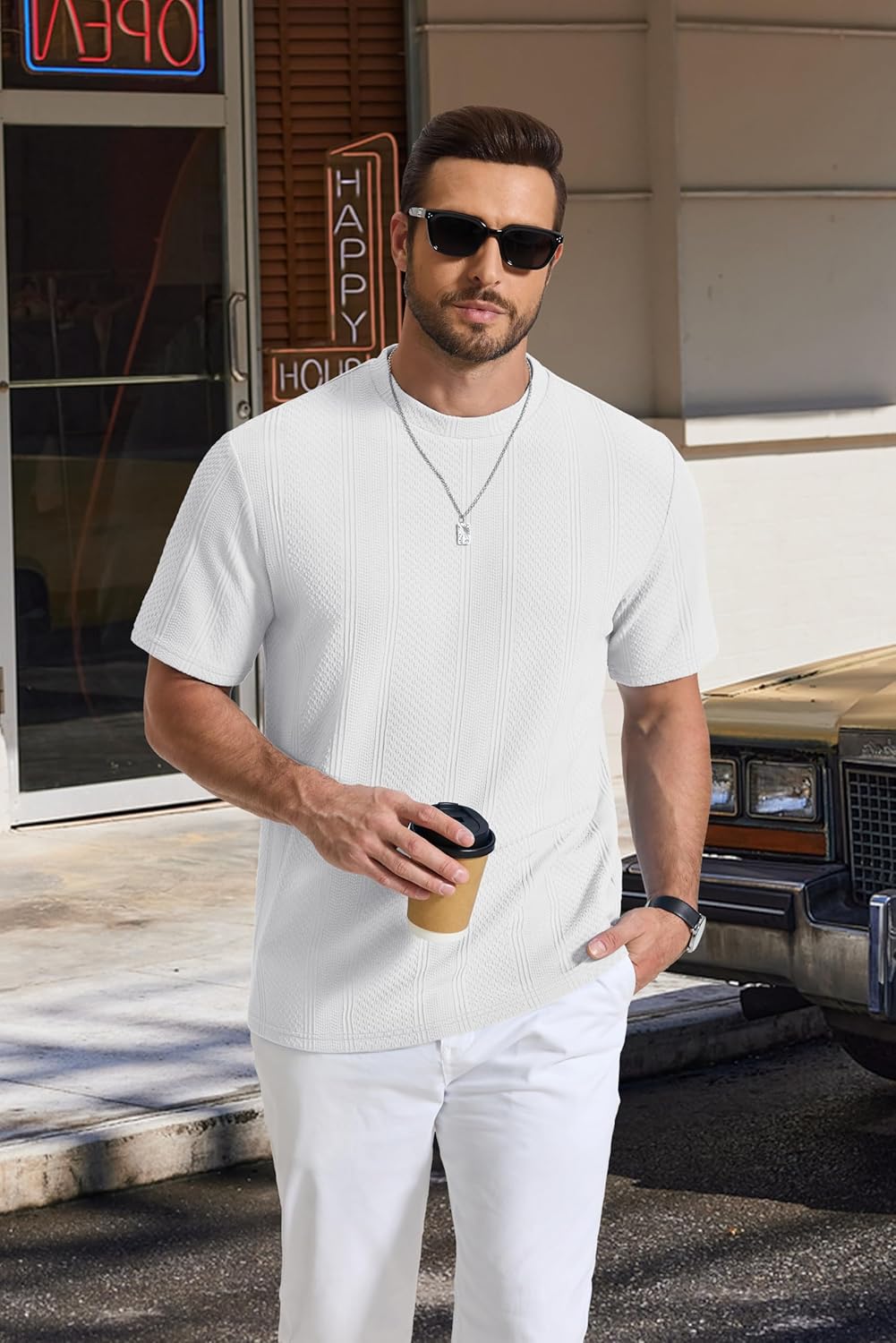 COOFANDY Men's T-Shirt Short Sleeve Crew Neck Textured Shirts Classic Knit Pullover Tees - Image 7