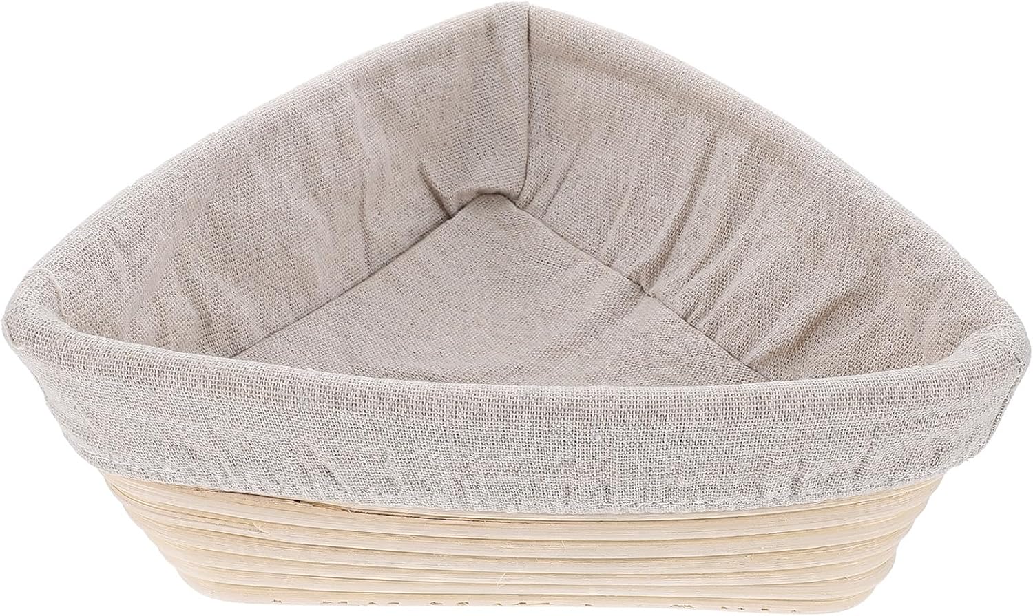 Triangular Bread Basket Proofing Basket 23x23x8cm Hand Woven Bread Baking Tool with Khaki Cloth Cover for Home Bakery and Sourdough Baking