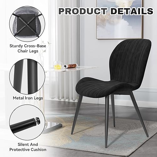 Miniatura 3 de Juego de 4 sillas de comedor modernas de terciopelo, sillas de comedor tapizadas con cojines gruesos, patas de metal, sillas de respaldo sin brazos