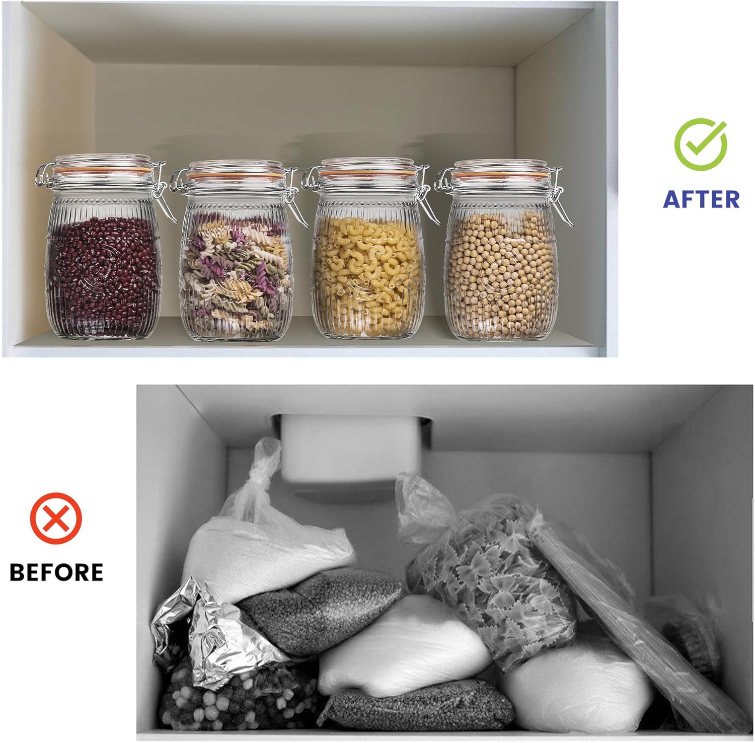 Amzcku Wide Mouth Vintage Mason Jars with Airtight Lid 32oz, Canister Quart Jars for Kitchen Storage - for Coffee, Sugar, Beans 6 Pack - Image 6