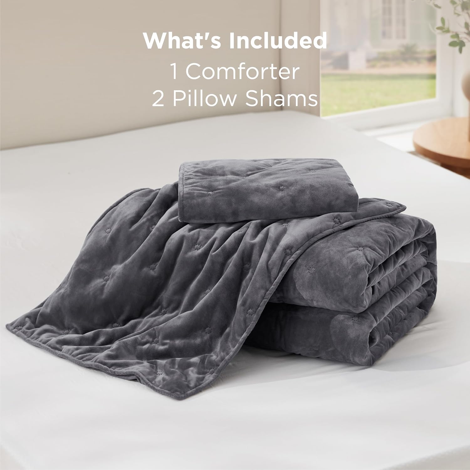 Bedsure Velvet Fleece Comforter Set King, Dark Grey Lightweight Quilted Bedding Set, Soft Warm Blanket for All Season, 3 Pieces, 1 Comforter (104" x 90") and 2 Pillow Shams (20" x 36") - Image 7