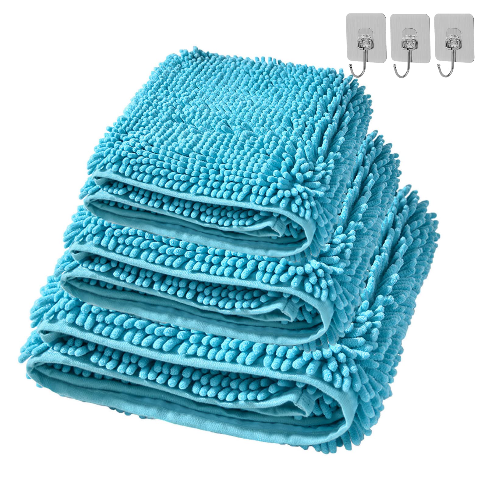 3pcs Dog Towels for Drying Absorbent Pet Bath Towel with Hand Pockets Cat Puppy Bathing Supplies for Travel Swimming Cars, Blue