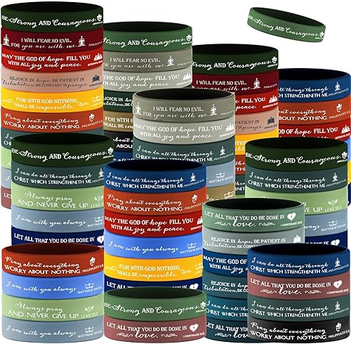Roowest 200 pulseras religiosas de silicona a granel con versículos de la Biblia, pulseras de goma cristianas, regalos inspiradores para hombres,