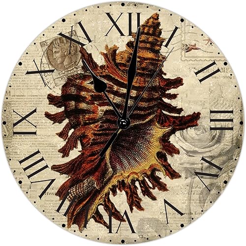Miniatura 155 de ArogGeld Reloj de pared con diseño de estrella de mar antigua francesa, de cloruro de polivinilo, con números romanos, de 10 pulgadas, funciona