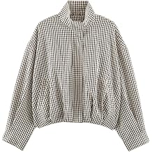BAIMORE Plaid Zipper Lightweight Cropped Bomber Jacket Outerwear for Women